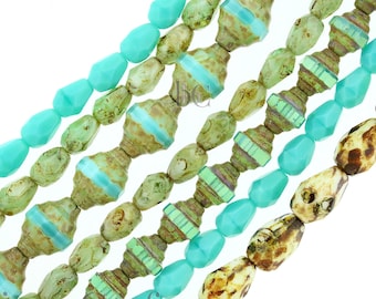 170pcs Czech Beads SET - Turquoise, Aqua & Picasso - Facetted Czech Glass Beads - BULK LOT * limited stock, great deal! 7 - 11mm (7 strands)