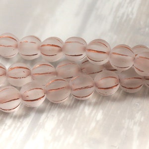 8mm Czech glass Melon round bead - 16pcs FROSTED Clear COPPER WASH - 8mm Melon beads