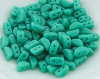 50pcs Czech KOS Perles Par Puca® beads - 2 hole beads - Opaque Green TURQUOISE - 6x3mm