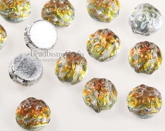 20pcs * NEW Baroque * Czech Glass 2-hole Cratered Cabochon Beads - 2 hole Cabochons - BACKLIT TEQUILA *** 7mm