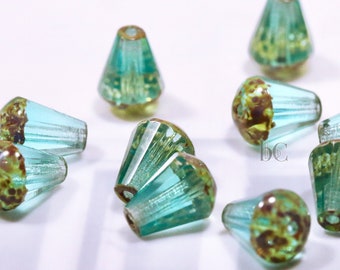 Facetted Glass Drop Beads - 15pcs Transparent Ocean TRAVERTINE facetted Czech glass bead - 8x6mm * Limited Stock *