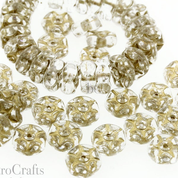 Czech Glass WHEEL Spoke Rondelle Beads 25pcs - Crystal GOLD - 8x3mm Spacers * NEW