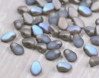 5g Czech Gekko beads - Crystal GRAPHITE RAINBOW MATTED - Gekko drop beads - top drilled - 3x5mm