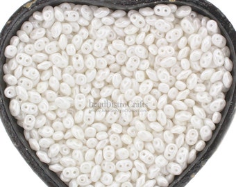 10g/20g Czech SuperDuo 2-hole Beads - White LUSTER * 2.5x5mm