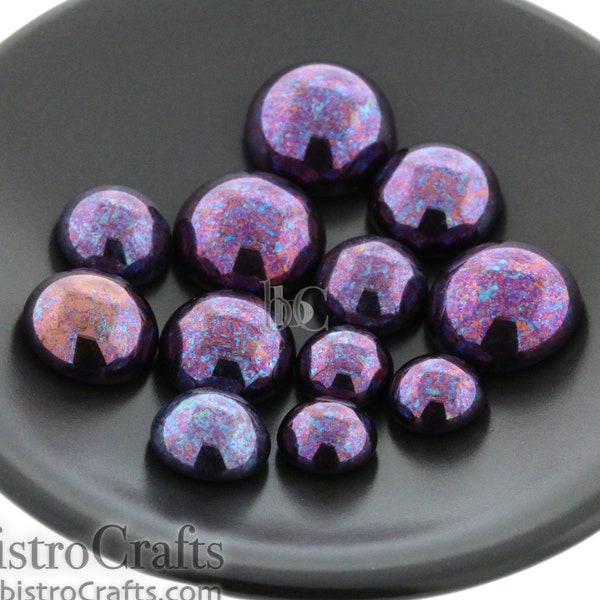 Glass Round Cabochon - CHOOSE Your Size - Czech Glass Domed Cabs - Jet NEBULA - 10mm, 12mm, 14mm, 16mm