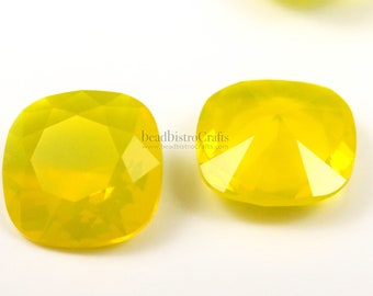 2 or 6pc - Cushion Cut 10mm * crystal - YELLOW OPAL - unfoiled - Square stone