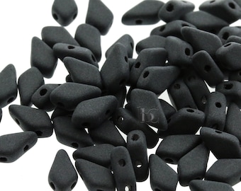 50pcs Czech KITE beads - new 2 hole beads - Opaque MATTE JET Black - 9x5mm - Kite shaped beads