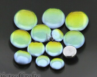 Cabochon rond en verre - Choisissez votre taille - Cabochons en verre tchèque bombés (qualité de fabrication**) - URANIUM RÉTRO-ÉCLAIRÉ en cristal - 8 mm, 10 mm, 12 mm, 14 mm