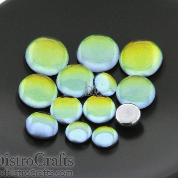 Glass Round Cabochon - CHOOSE Your Size - Czech Glass Domed Cabs (crafting quality**) - Crystal BACKLIT URANIUM - 8mm, 10mm, 12mm, 14mm