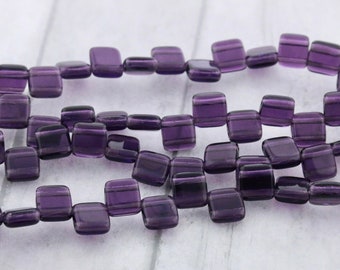 25pcs Czech 2-hole Tile beads - Transparent DEEP TANZANITE Purple glass * 6mm