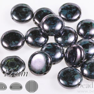 24pcs * 12mm Preciosa CANDY™ Cabochon Beads - 12mm Czech glass 2-hole cabochons - Jet LAZURE BLUE Luster