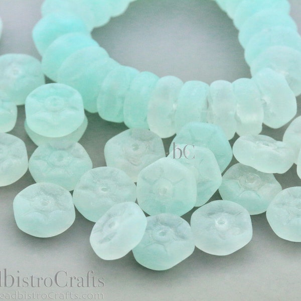 Czech Glass WHEEL Spoke Rondelle Beads 25pcs - Matted Cloudy Pale MINT 8x3mm Spacers * NEW