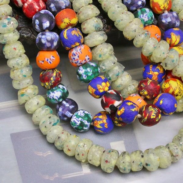 Recycled African Glass Beads (6pcs) Multi-colored Glass Beads - CHOOSE BEAD Type * approx. 13mm