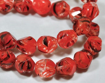 18pcs Red, Clear, Black HURRICANE Glass Retro Facetted Glass beads - Faceted Nugget Shape Pressed Czech glass - 9mm * NEW Old Stock *