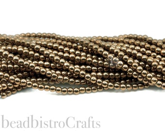 100pcs 3mm Round Czech glass bead - Jet GOLD BRONZE Druck beads