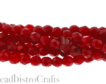 4mm Czech Glass Red Fire Polish Beads - Deep RED OPAL * Oxblood - 50pcs or 200pcs - 4mm Facetted beads - Firepolish