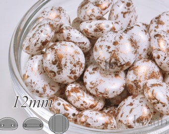 24pcs * 12mm Preciosa CANDY™ Cabochon Beads - 12mm Czech glass 2-hole cabochons - Alabaster COPPER SPLASH