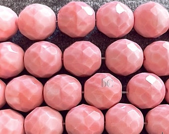 15pcs Round Fire Polished Czech Glass Bead - Opaque Vintage Pink Coral - 9mm Faceted Glass Beads **