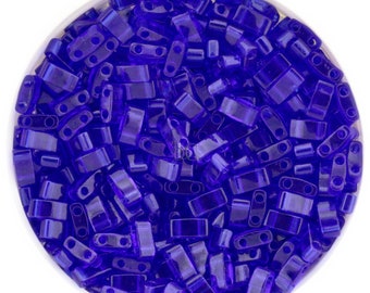 MIYUKI Half Tila Beads (10g) Transparent COBALT Blue - size 5mm x 2.3mm x 1.9mm 2-hole Half Tila # 151