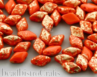 GemDuo 8x5mm Opaque Orange Gold Splash  2-Hole Czech Seed Beads ~ 70pcs