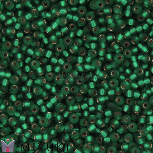 24g MIYUKI 11/0 Round Seed beads - SILVER Lined Dark Emerald MATTE - size 11 seed beads # 27F