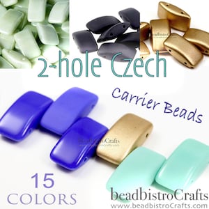 Czech glass Carrier beads - 9x17mm 2-hole Carrier beads - CHOOSE COLOR & QUANTITY - Mint Luster, Jet, Turquoise, Opaque Blue, (C-36)