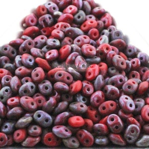 20g Czech SuperDuos * NEW COLOR *  Red Matte REMBRANDT ** - Czech 2-hole beads - 2.5x5mm