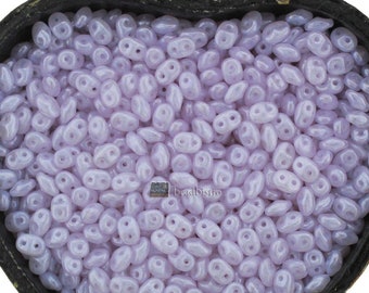 10g Czech SuperDuo 2-hole Beads - OPAL Light Violet WHITE LUSTER * 2.5x5mm
