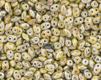 10g Czech SuperDuo 2-hole Beads - Chalk LUSTER PICASSO LAZURE * 2.5x5mm