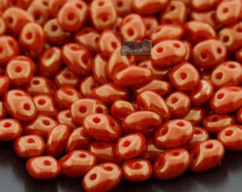 10g Czech SuperDuo 2-hole Beads - Opaque Orange RED LUSTER * 2.5x5mm