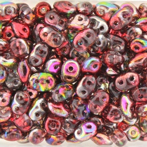 20g Czech SuperDuo 2-hole Beads - Crystal MAGIC RED BROWN * 2.5x5mm