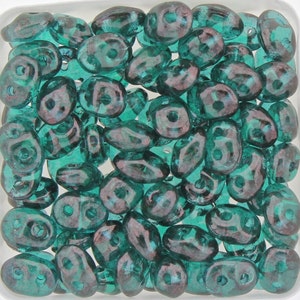 20g Czech SuperDuo 2-hole beads * VEGA on Emerald - 2.5x5mm