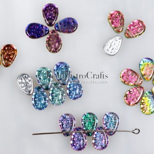 Czech 9x11mm Tear Drops 20pc or 100pc Flat Dimpled Drop Beads CHOOSE your COLOR BACKLIT Glass Rain Drop beads image 3