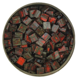 MIYUKI Full Tila Beads, Opaque Orange Picasso # 4520 - 10 grams