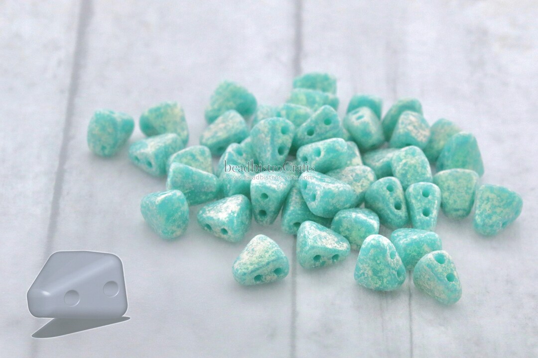 50pcs Czech NIBBIT Beads New 2 Hole Nib Bit COSMOS Opaque Turquoise