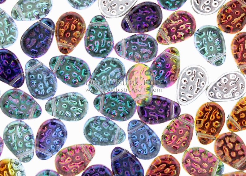 Czech 9x11mm Tear Drops 20pc or 100pc Flat Dimpled Drop Beads CHOOSE your COLOR BACKLIT Glass Rain Drop beads image 10