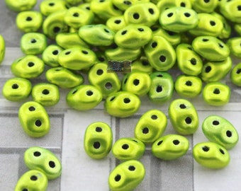 10g Czech SuperDuo 2-hole Beads - METALUST ELECTRIC Green * 2.5x5mm