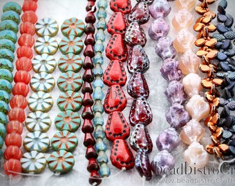 280pcs Czech Beads SET - Unique Pressed, Cut & Facetted Czech Glass Beads - BULK LOT * limited stock, great deal! 5 - 12mm (14 strands)