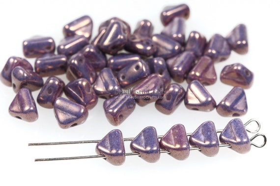 Czech Pressed Glass Beads in the form of dagger Amethyst Opal 50pcs Dagger Small Beads Violet Opal 3x10mm