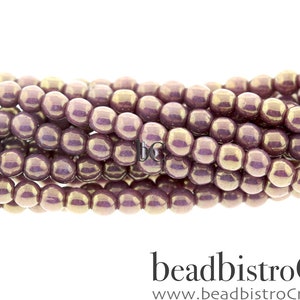 100pcs 3mm / 4mm round Czech glass bead - Alabaster Rose/Gold VEGA LUSTER - Druk bead