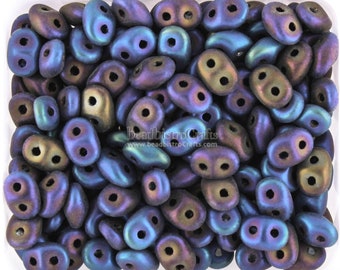 20g Czech SuperDuo 2-hole Beads - Jet RAINBOW MATTE IRIS * 2.5x5mm