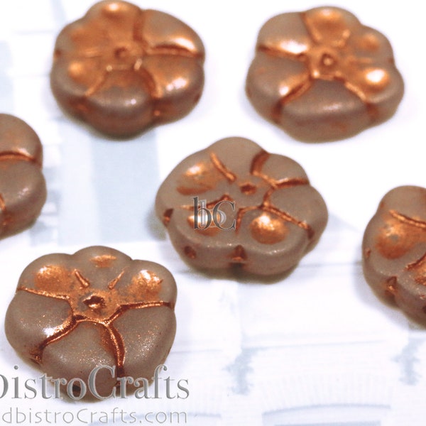 Czech Glass Three Petal Flower Beads – 10x12mm, Mauve, Pressed Glass, 0.9mm Hole