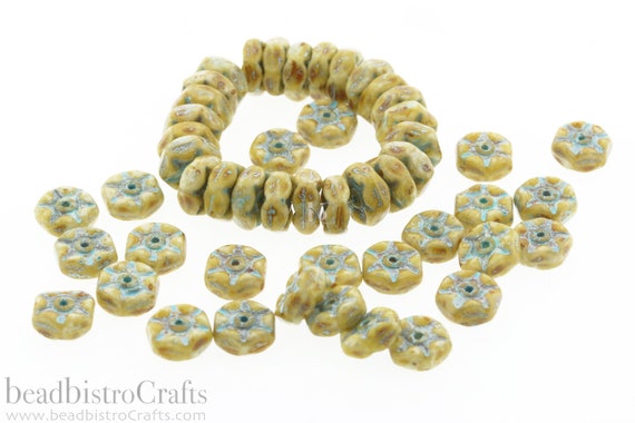 チェコガラスホイールスポークロンデルビーズ 25個 - チョーク