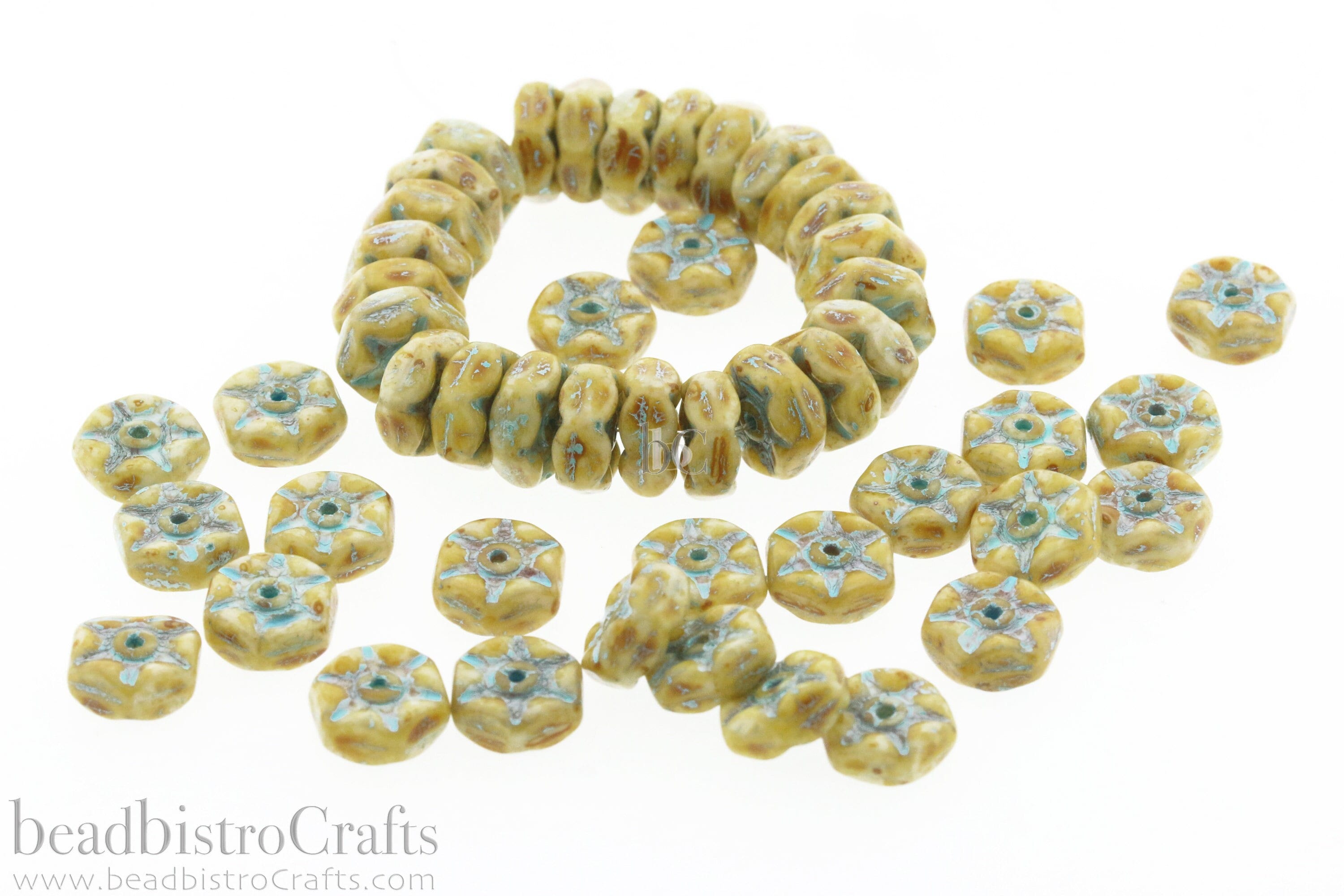 チェコガラスホイールスポークロンデルビーズ 25個 - チョーク