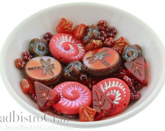 29g Czech Bead SET - Whimsical Reds Mix Czech Glass Beads - BULK LOT * limited stock, great deal!