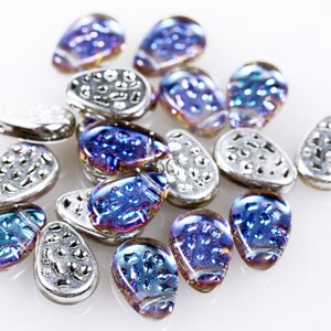 Czech 9x11mm Tear Drops 20pc or 100pc Flat Dimpled Drop Beads CHOOSE your COLOR BACKLIT Glass Rain Drop beads Backlit Petroleum