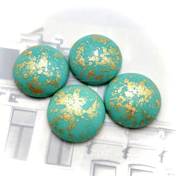 Glass Cabochon 25mm Round Pressed Czech Glass Cabs Turquoise JADE