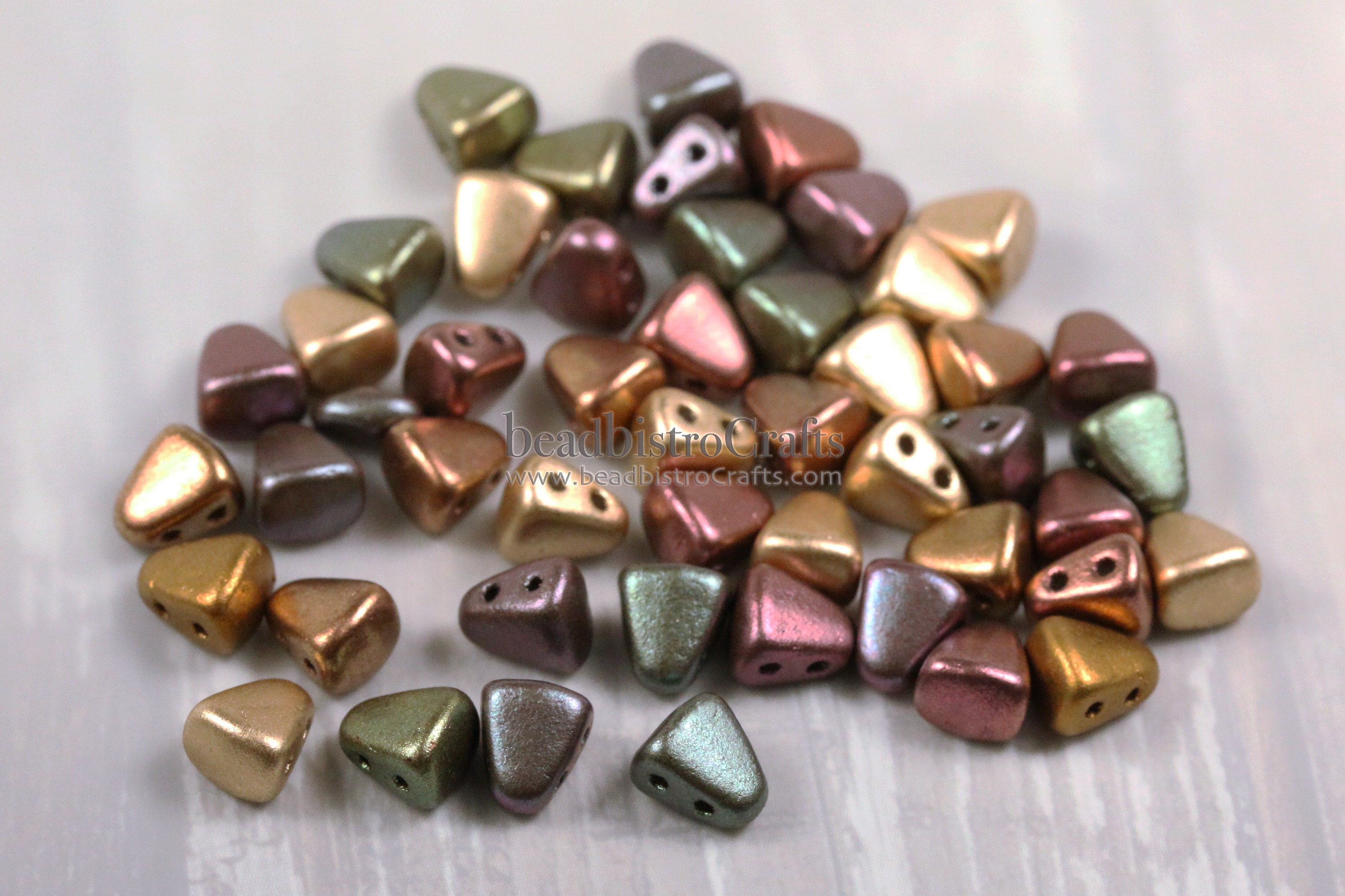 10g Czech Nib Bit Twin Hole Beads 6x5mm Matte Metallic Gold Copper Iris 