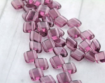 25pcs Czech 2-hole Tile beads - Transparent AMETHYST Purple glass * 6mm