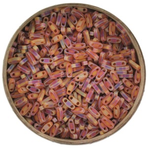 MIYUKI Quarter Tila Beads, Frosted Transparent Dark TOPAZ AB (5g or 10g ) # 134FR, size 5x1.2x1.9mm 2 hole 1/4 Tila